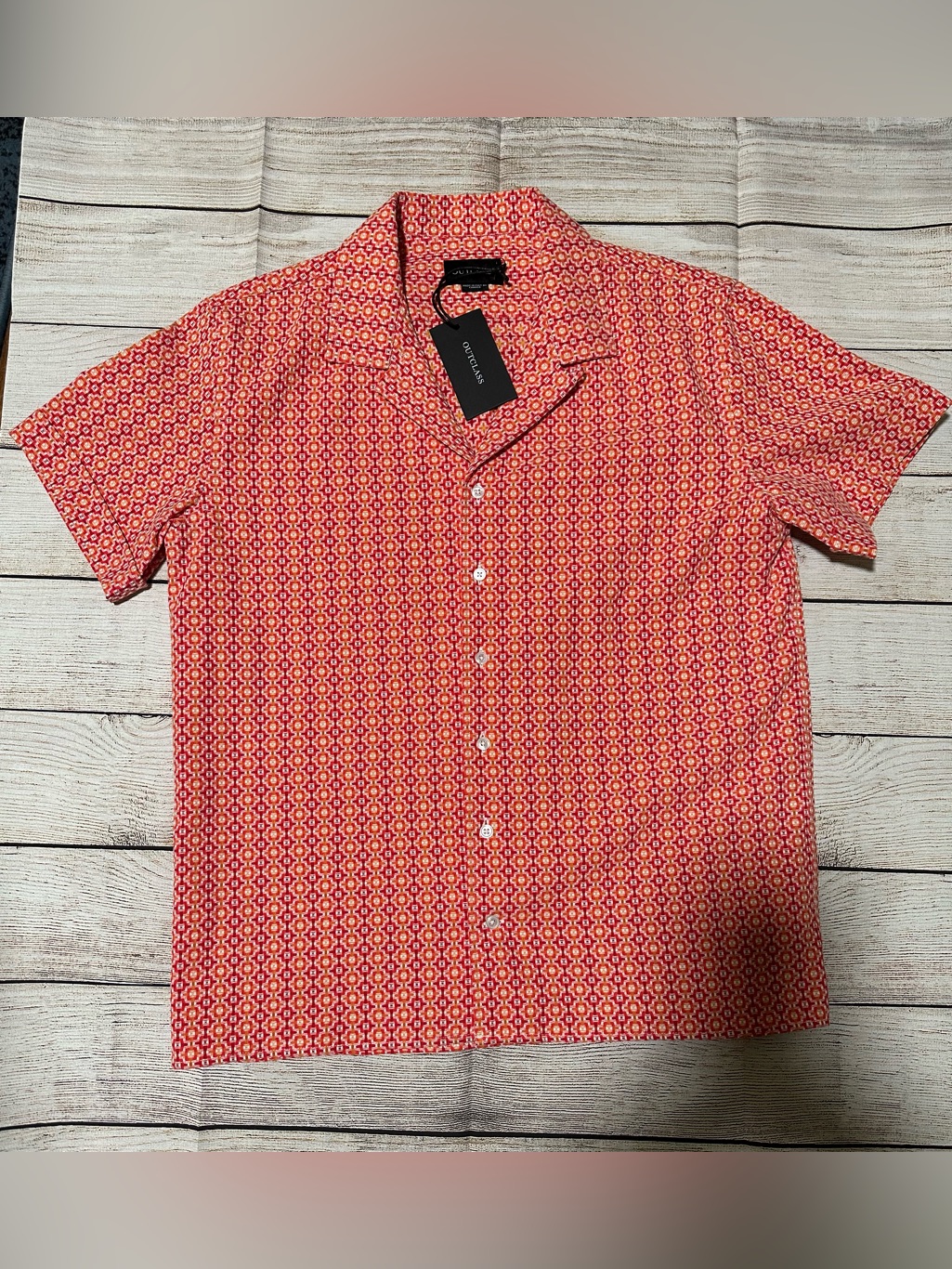 Outclass Sun Burst Jacquard Havana Shirt Size L Men's Short Sleeve